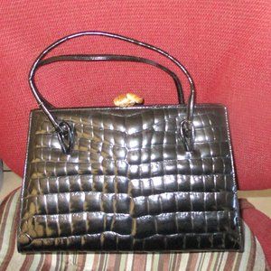 ❤️Vintage 60s DOFAN Black Alligator Crocodile Handbag Purse